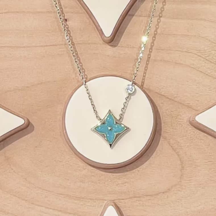 Louis Vuitton Blue Enamel Flower Diamond Necklace